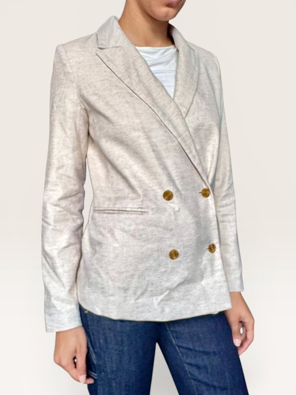 Banana Republic Linen Blend Double-Breasted Blazer Oatmeal Beige Tailored Jacket